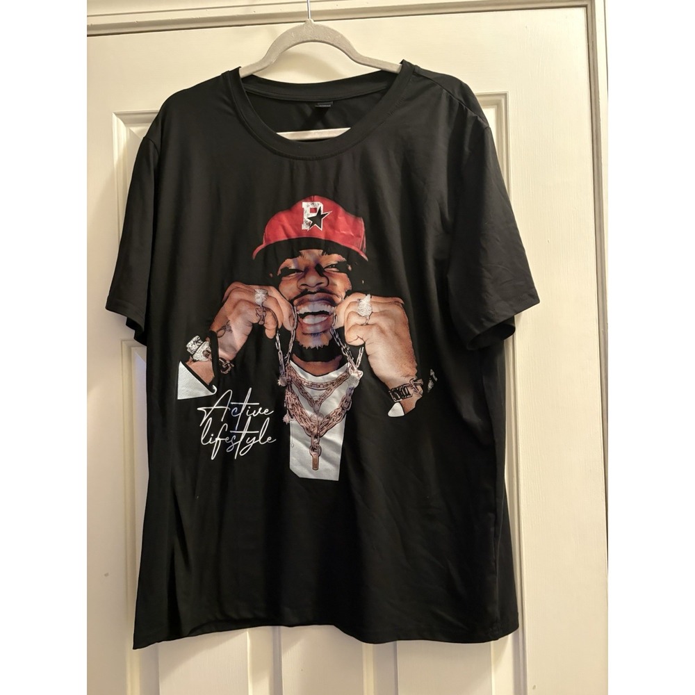 Romwe Active Lifestyle Men's Streetwear Graphic T-Shirt Black Tee Size XL